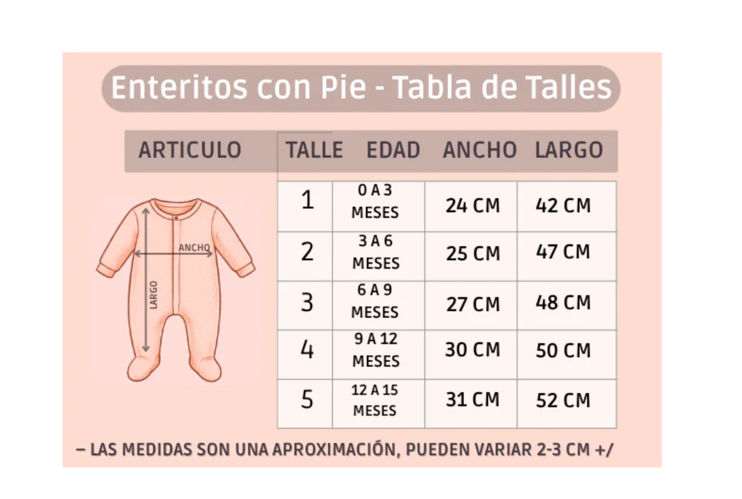 Pack X5 Enterito Manga Larga Rayado Bordado