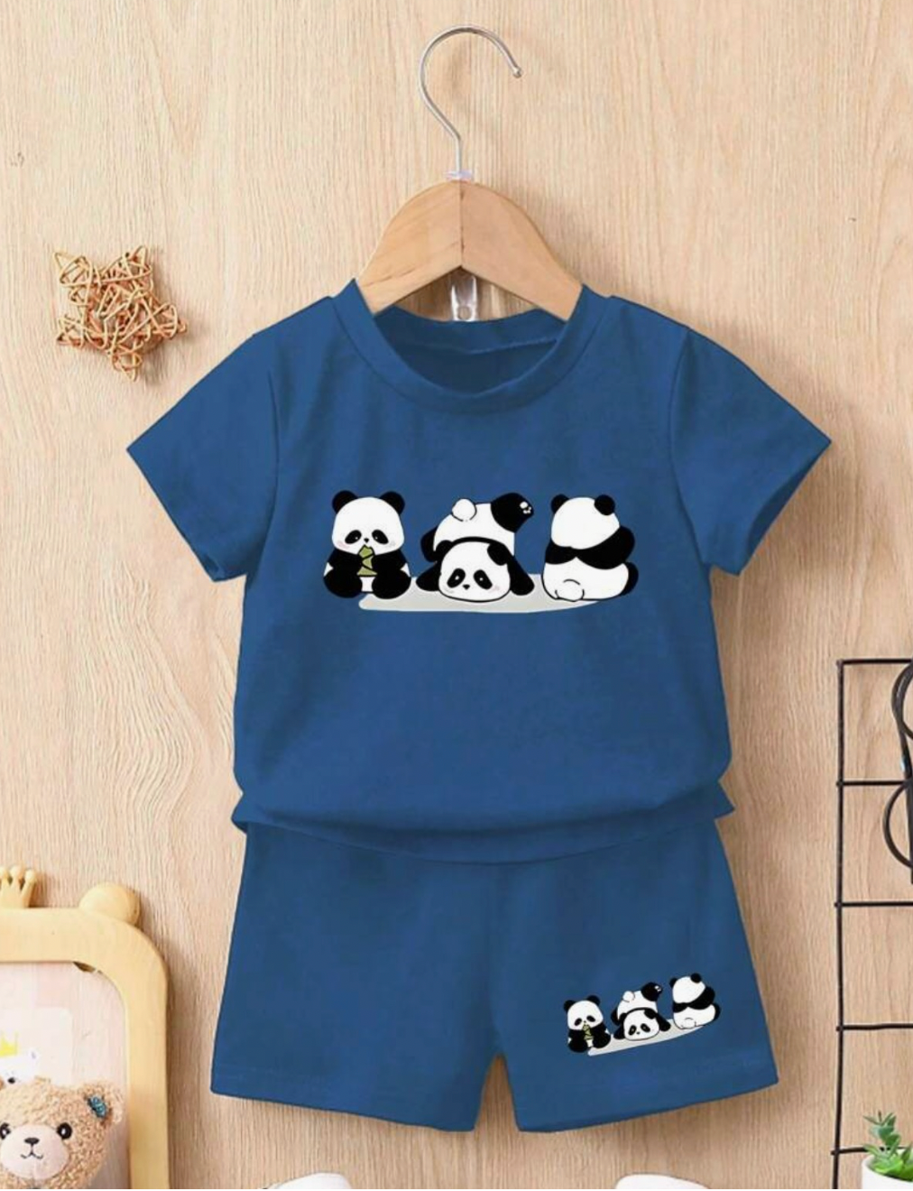 Pack X3 Conjunto remera combinada y short panda