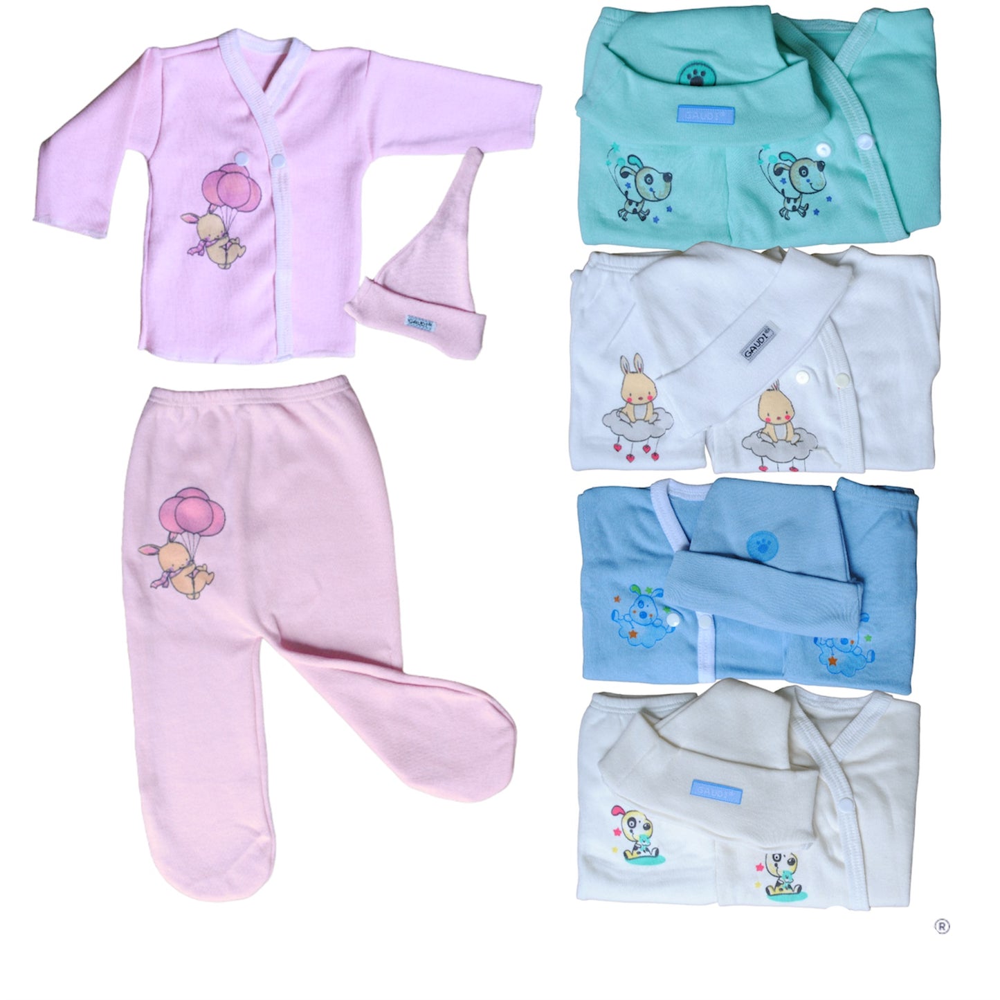 Pack x5 - 10 Conjunto x3 piezas Con Estampa y Broche