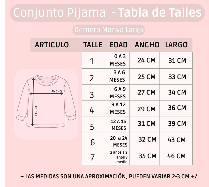 Pack X5 Conjunto Pijama estampado manga larga Corazones