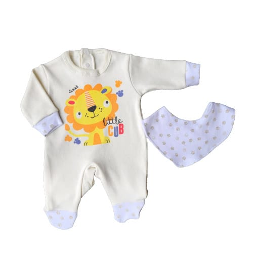 Pack X5 Enterito Prematuro Manga Larga con Estampa y Babero bandana