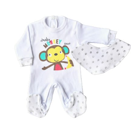 Pack X5 Enterito Prematuro Manga Larga con Estampa y Babero bandana