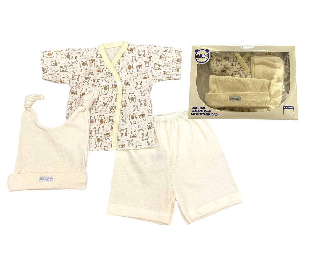 Pack x6 - 10 Conjunto de 3 piezas batita manga corta shorcito y gorrito en caja