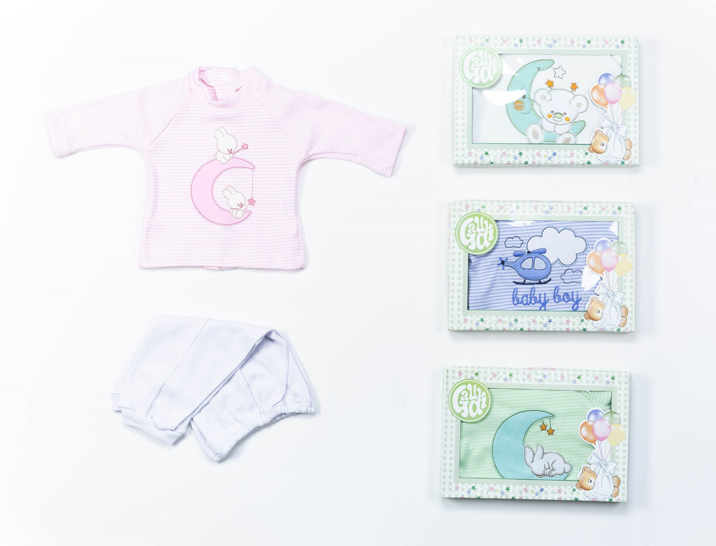 Pack X5 Caja Pijama Camiseta Bordada Rayada + Pantalon Sin Pie