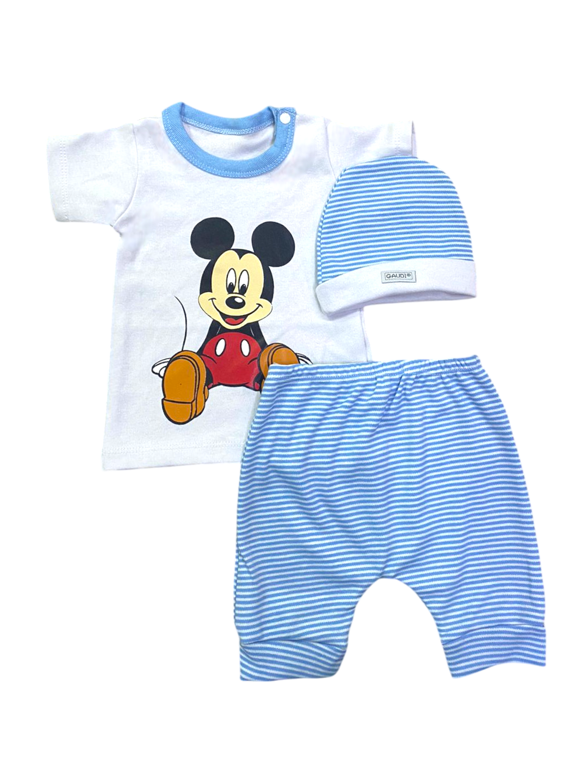 Pack X5 Conjunto remera con estampa, short rayado y gorrito