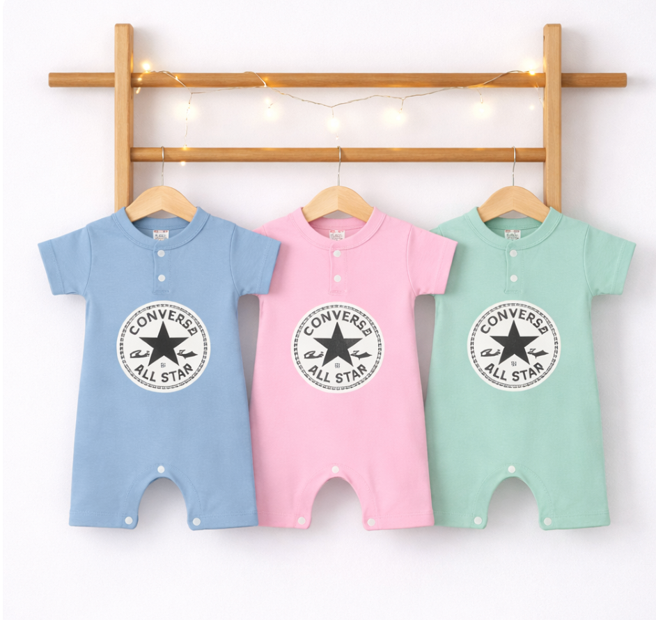 Pack X5 Enterito Manga Corta Con Estampa Converse