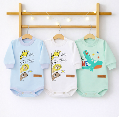 Pack X5 Body Manga Larga cuello frances con estampa