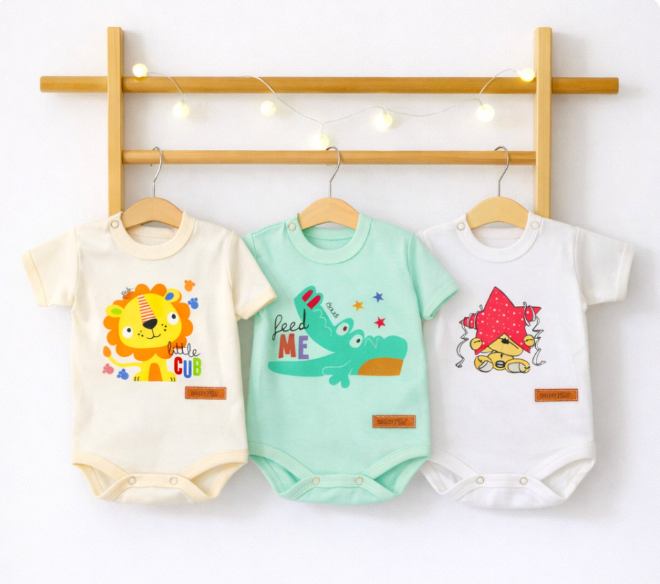 Pack X5 Body Manga Corta cuello francés con estampa