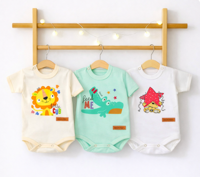 Pack X5 Body Manga Corta cuello francés con estampa