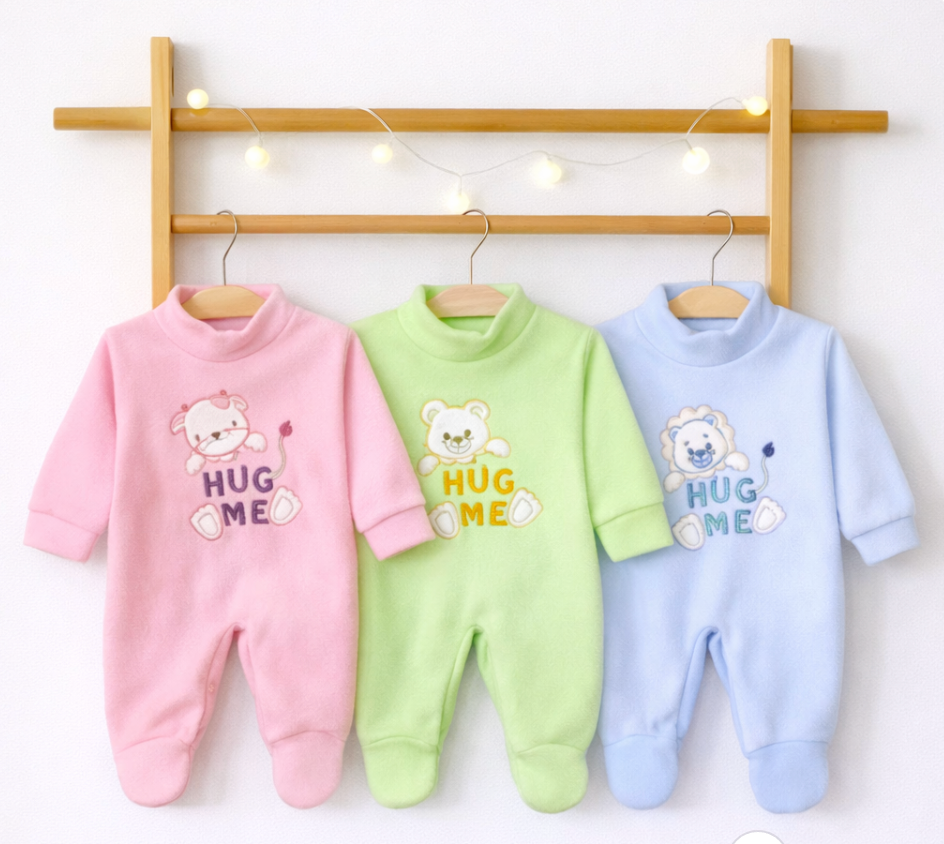 Pack X5 Enterito Manga Larga de Polar Bordado