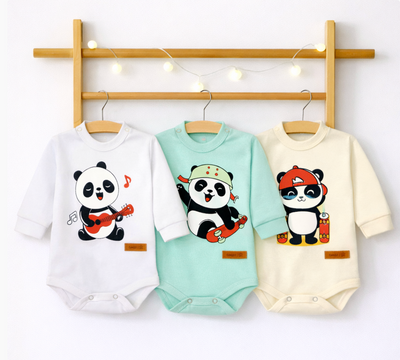 Pack X5 Body Manga Larga cuello francés Panda