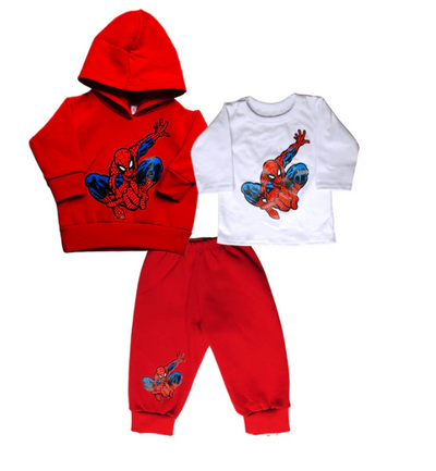 Pack X3 Conjunto Spiderman buzo con capucha, pantalon y remera