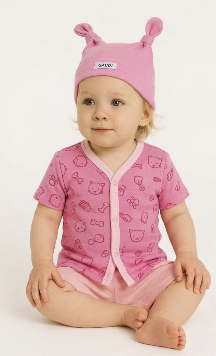 Pack x6 - 10 Conjunto de 3 piezas batita manga corta shorcito y gorrito en caja