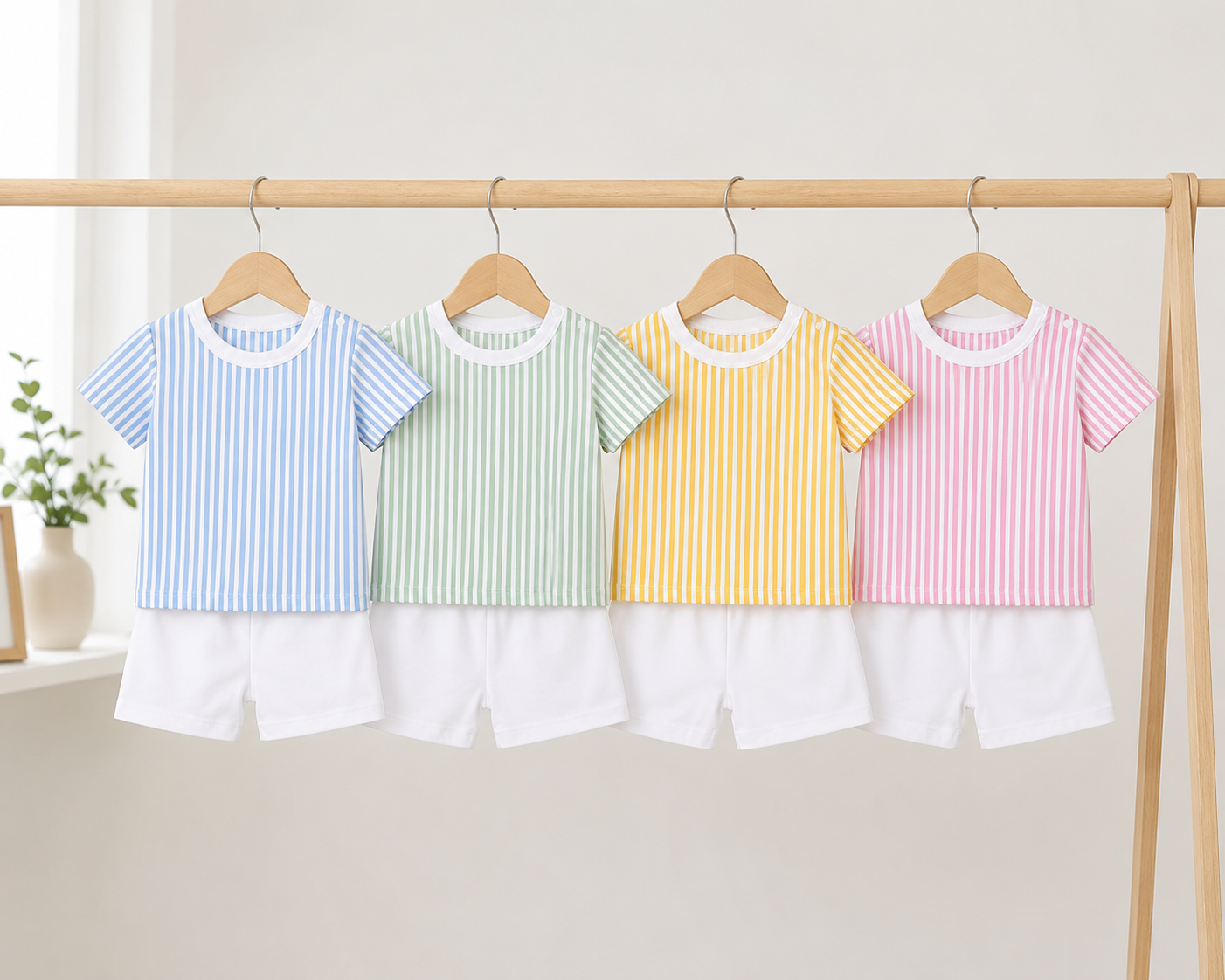 Pack X4 Conjunto remera rayada y short liso de Lino