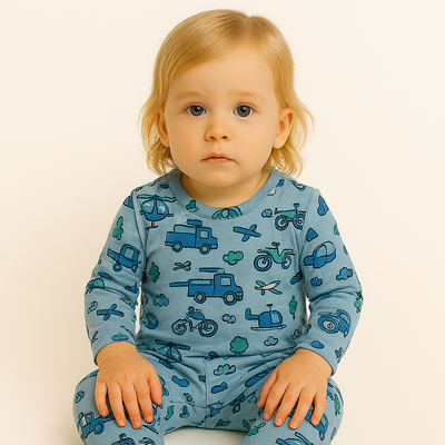 Pack X5 Conjunto Pijama estampado manga larga autitos azul