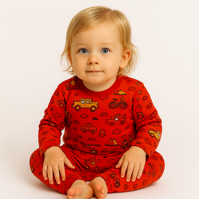 Pack X5 Conjunto Pijama estampado manga larga autitos rojo