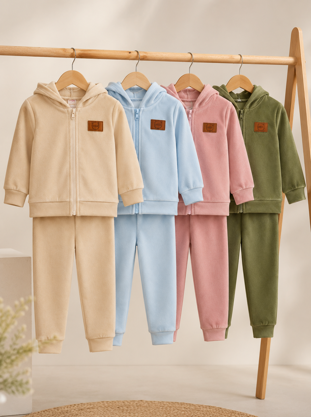 Pack X5 conjunto plush liso campera y pantalon