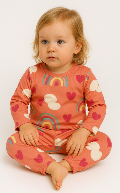 Pack X5 Conjunto Pijama estampado manga larga Corazones