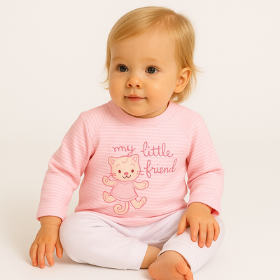 Pack X5 Caja Pijama Camiseta Bordada Rayada + Pantalon Sin Pie