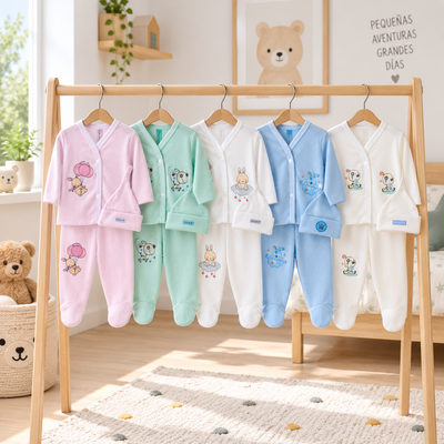 Pack x5 - 10 Conjunto x3 piezas Con Estampa y Broche