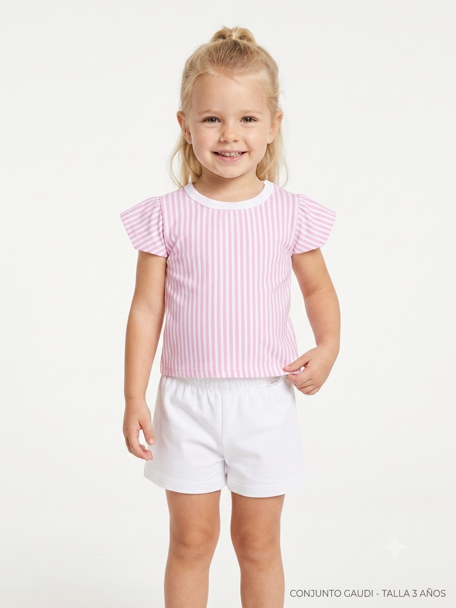 Pack X4 Conjunto remera rayada y short liso de Lino