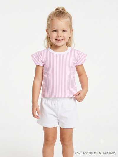 Pack X4 Conjunto remera rayada y short liso de Lino
