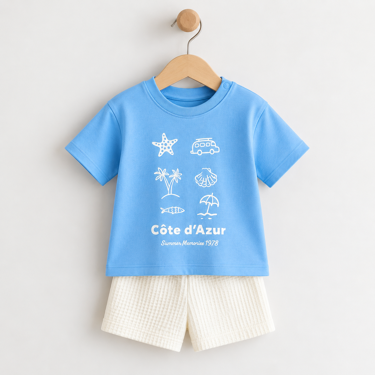 Pack X3 Conjunto Remera y short Celeste