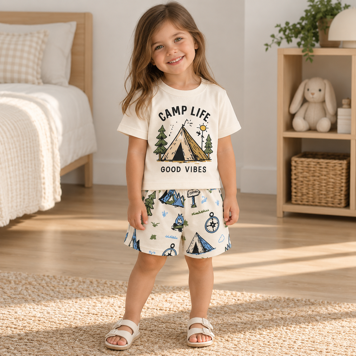 Pack X3 Conjunto remera con estampa y short estampado Bosque
