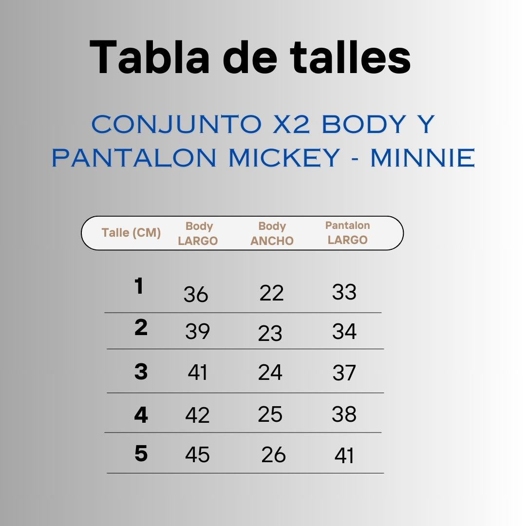 Pack x5 conjuntos Body y Pantalon Mickey