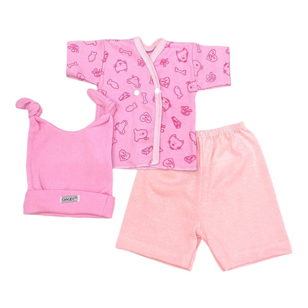 Pack x6 - 10 Conjunto de 3 piezas batita manga corta shorcito y gorrito en caja