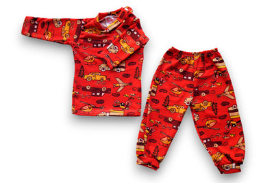 Pack X5 Conjunto Pijama estampado manga larga autitos rojo