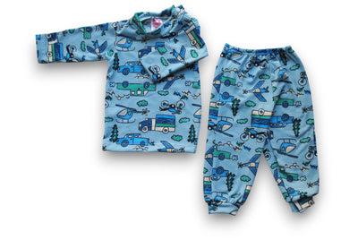 Pack X5 Conjunto Pijama estampado manga larga autitos azul