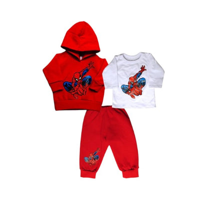 Pack X3 Conjunto Spiderman buzo con capucha, pantalon y remera