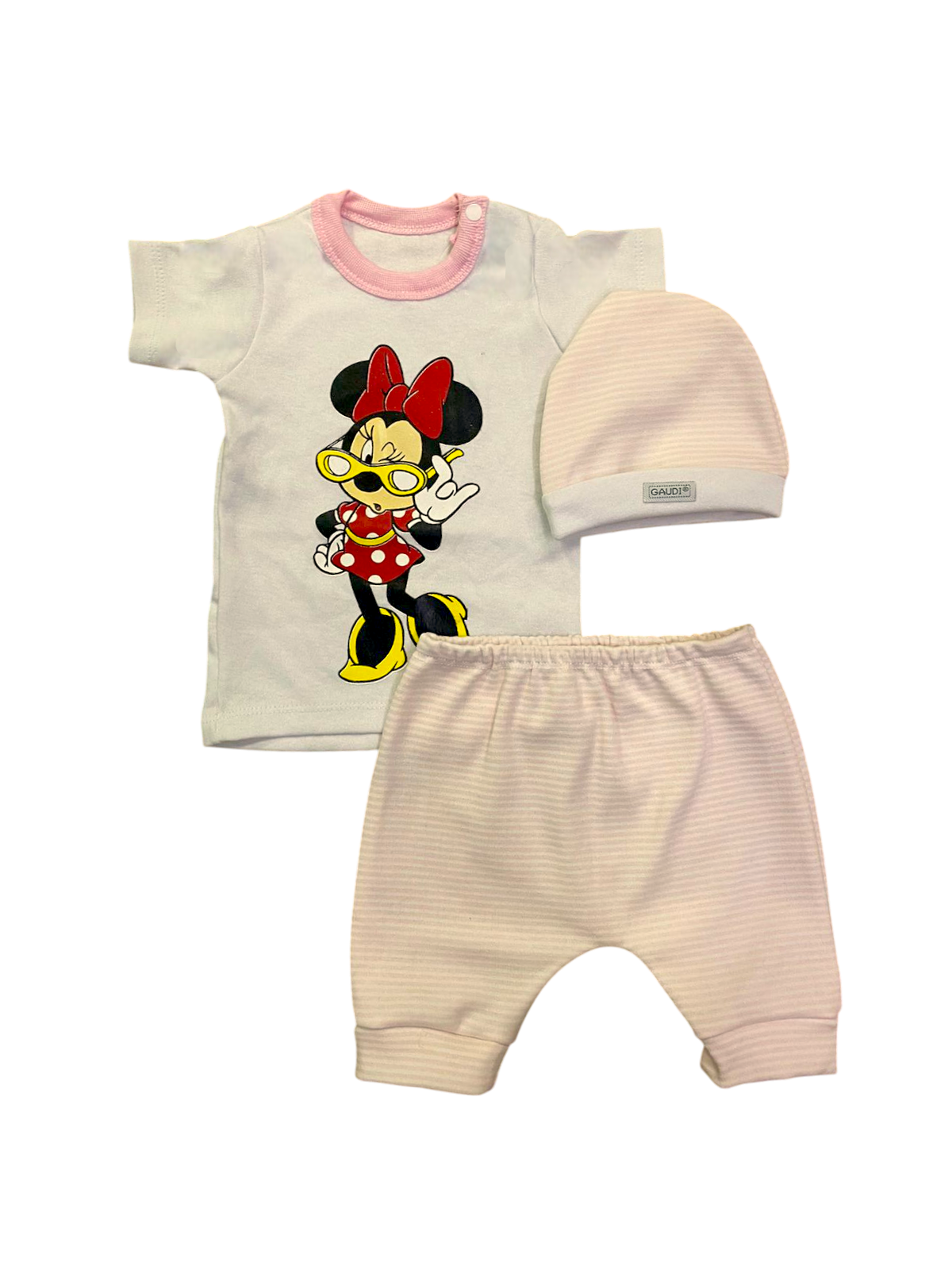 Pack X5 Conjunto remera con estampa, short rayado y gorrito